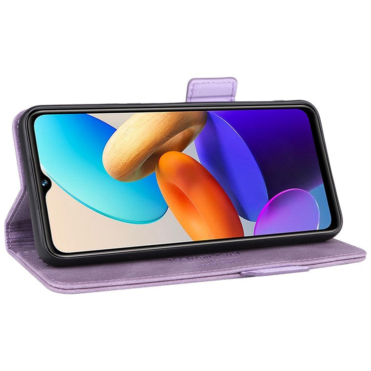 For vivo Y22s 4G / Y35 4G (2022) PU Leather Wallet Cover Stand Feature Hardware Decor Magnetic Closure Flip Phone Case - Purple