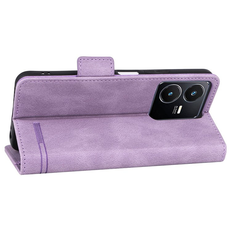 For vivo Y22s 4G / Y35 4G (2022) PU Leather Wallet Cover Stand Feature Hardware Decor Magnetic Closure Flip Phone Case - Purple