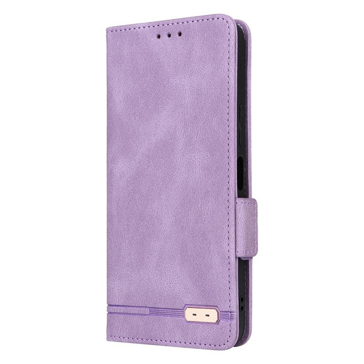 For vivo Y22s 4G / Y35 4G (2022) PU Leather Wallet Cover Stand Feature Hardware Decor Magnetic Closure Flip Phone Case - Purple