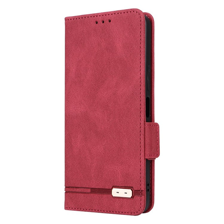 For vivo Y22s 4G / Y35 4G (2022) PU Leather Wallet Cover Stand Feature Hardware Decor Magnetic Closure Flip Phone Case - Rose