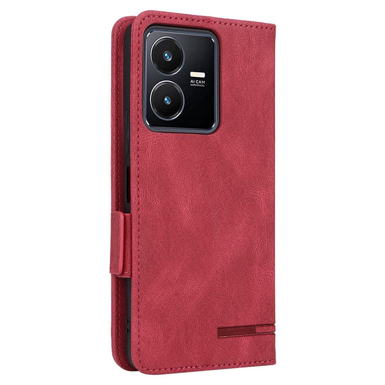 For vivo Y22s 4G / Y35 4G (2022) PU Leather Wallet Cover Stand Feature Hardware Decor Magnetic Closure Flip Phone Case - Rose