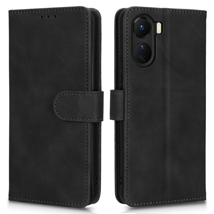 For vivo Y16 4G PU Leather Wallet Phone Case Stand Feature Magnetic Closure Flip Cover - Black