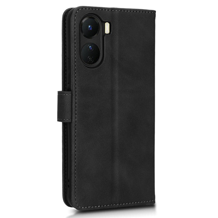 For vivo Y16 4G PU Leather Wallet Phone Case Stand Feature Magnetic Closure Flip Cover - Black