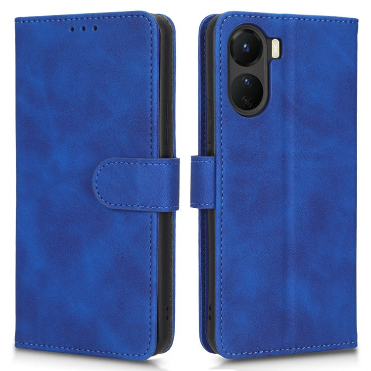 For vivo Y16 4G PU Leather Wallet Phone Case Stand Feature Magnetic Closure Flip Cover - Blue