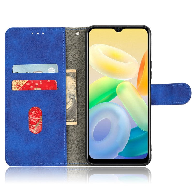 For vivo Y16 4G PU Leather Wallet Phone Case Stand Feature Magnetic Closure Flip Cover - Blue