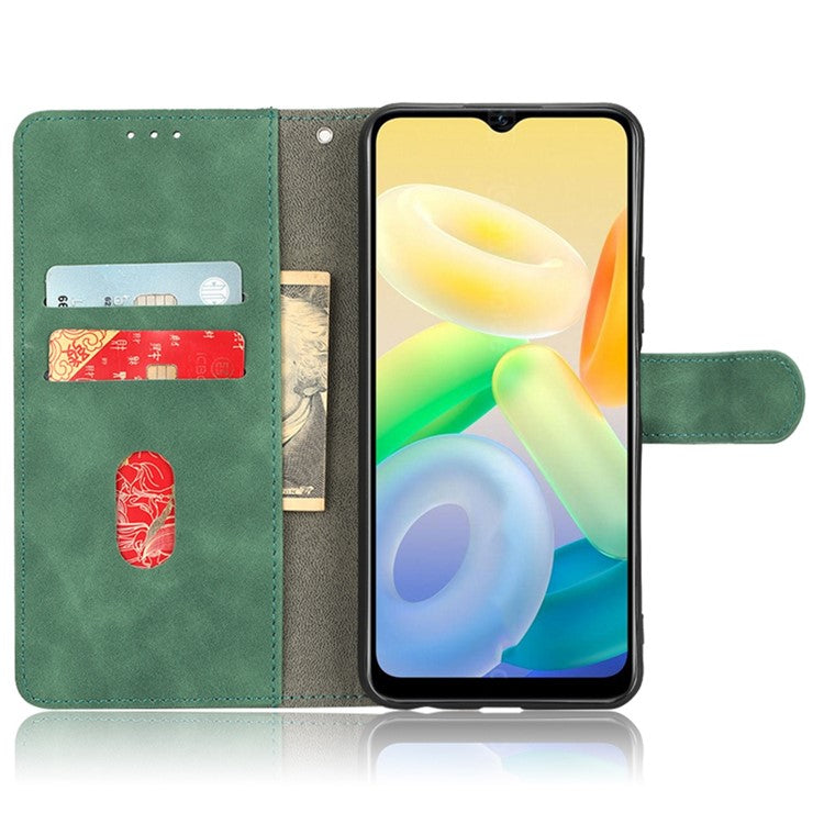 For vivo Y16 4G PU Leather Wallet Phone Case Stand Feature Magnetic Closure Flip Cover - Green