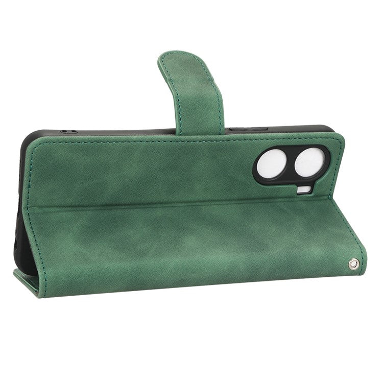 For vivo Y16 4G PU Leather Wallet Phone Case Stand Feature Magnetic Closure Flip Cover - Green