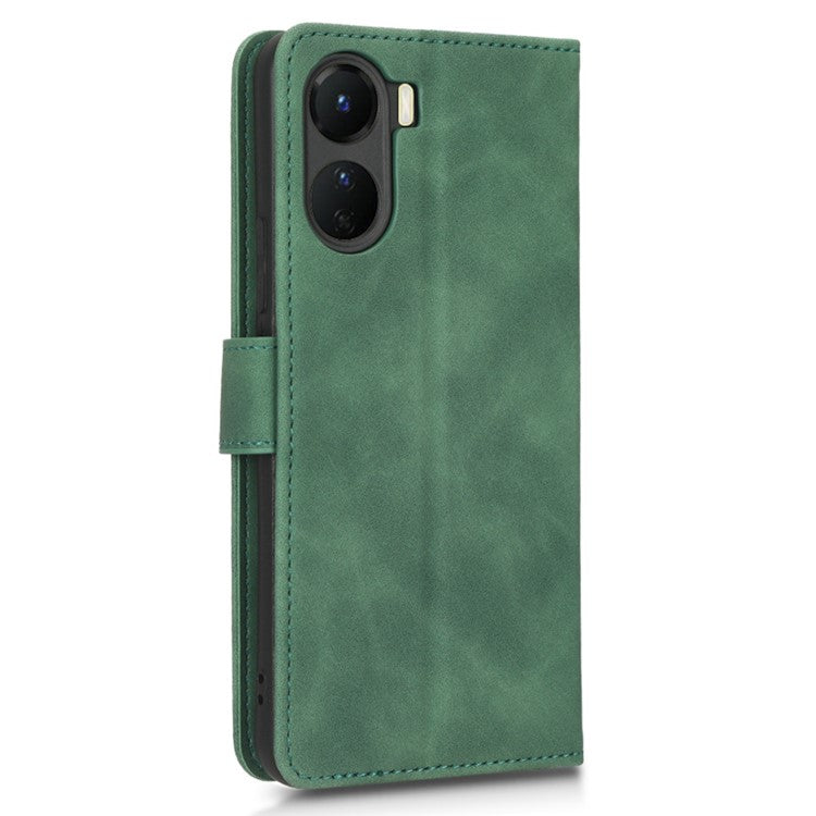 For vivo Y16 4G PU Leather Wallet Phone Case Stand Feature Magnetic Closure Flip Cover - Green