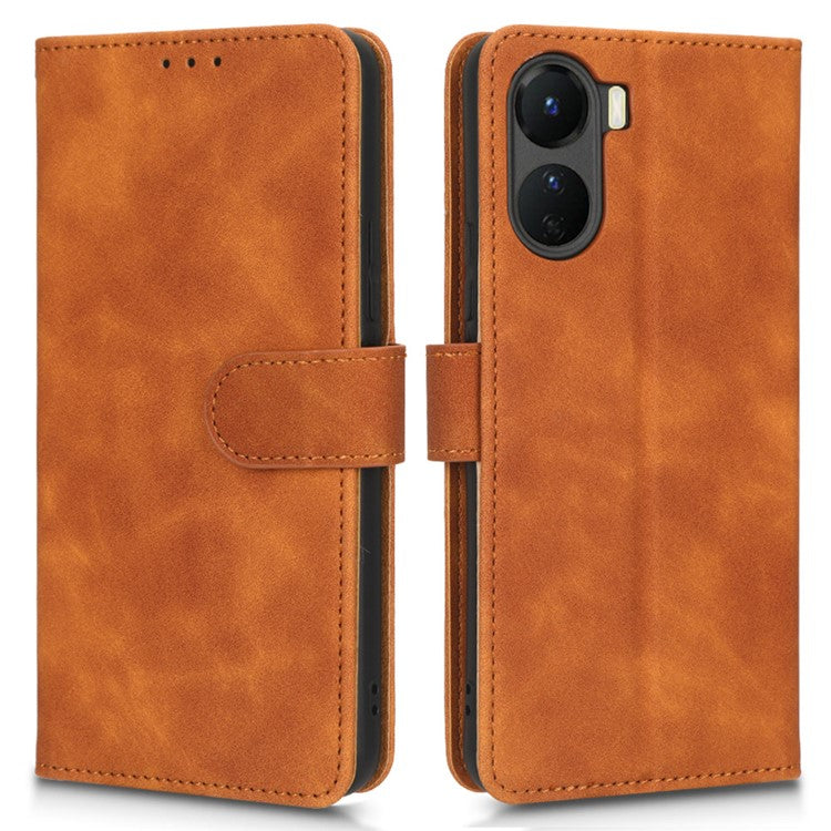 For vivo Y16 4G PU Leather Wallet Phone Case Stand Feature Magnetic Closure Flip Cover - Brown