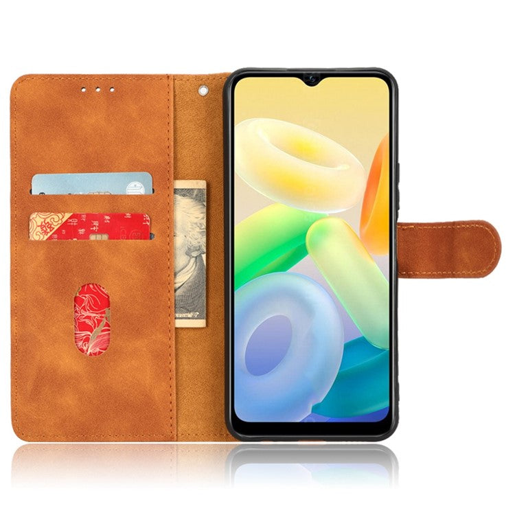 For vivo Y16 4G PU Leather Wallet Phone Case Stand Feature Magnetic Closure Flip Cover - Brown