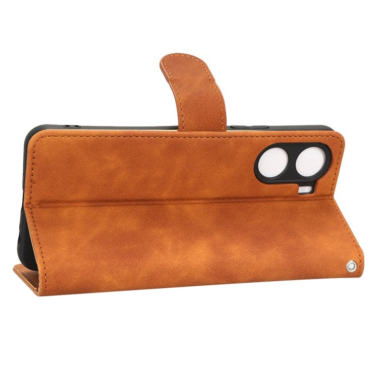 For vivo Y16 4G PU Leather Wallet Phone Case Stand Feature Magnetic Closure Flip Cover - Brown