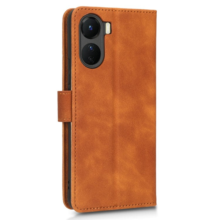 For vivo Y16 4G PU Leather Wallet Phone Case Stand Feature Magnetic Closure Flip Cover - Brown