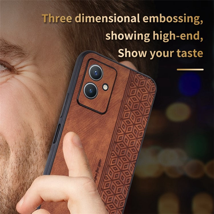 AZNS Anti-scratch Phone Case for vivo Y33s 5G / Y33e 5G, Imprinted Pattern PU Leather Coated TPU Back Cover - Brown