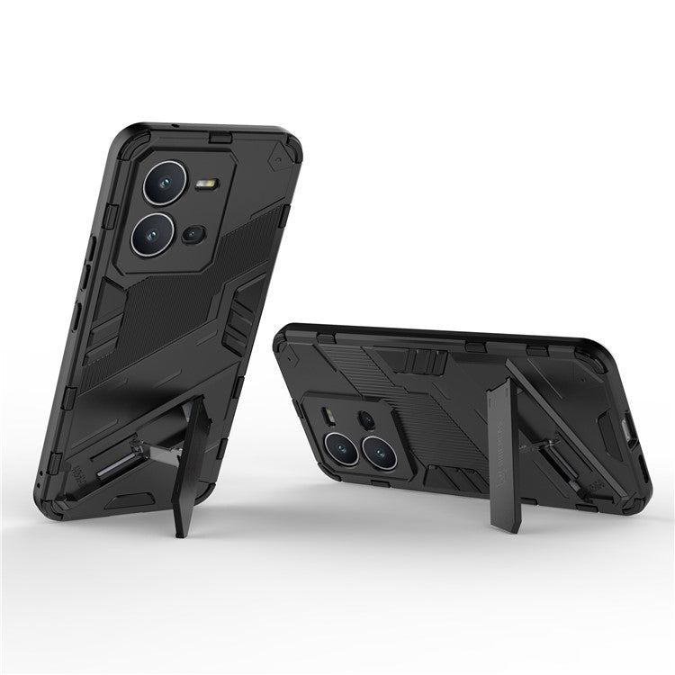 Hard PC + Soft TPU Anti-drop Case for vivo V25 5G, Kickstand Cell Phone Shockproof Cover - Black