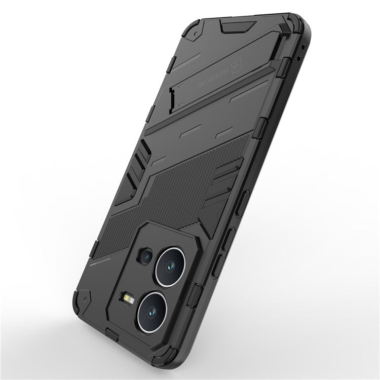 Hard PC + Soft TPU Anti-drop Case for vivo V25 5G, Kickstand Cell Phone Shockproof Cover - Black