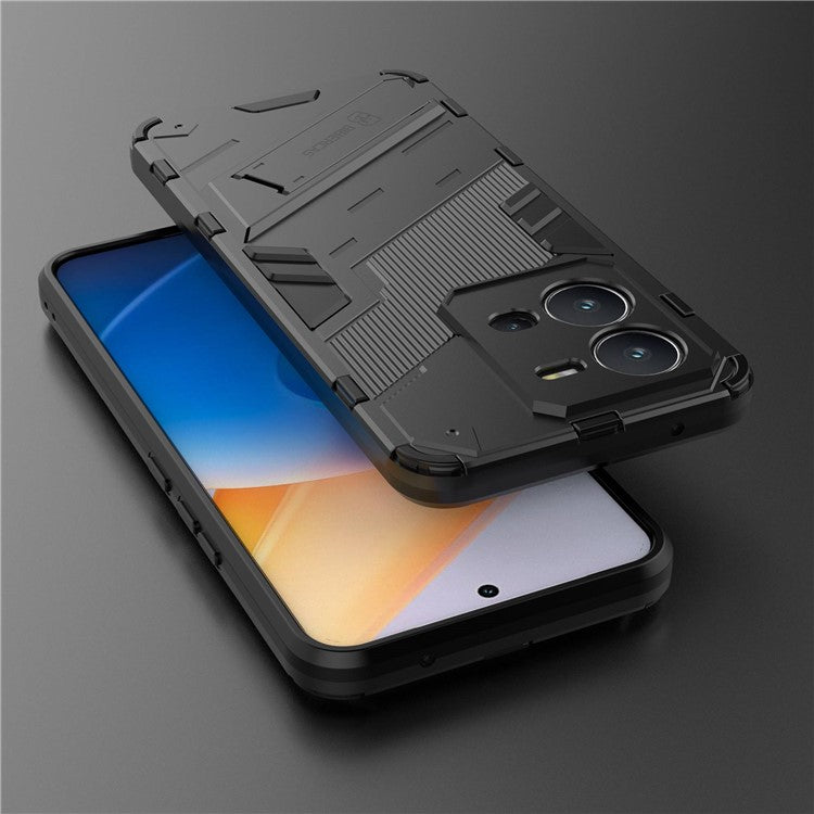 Hard PC + Soft TPU Anti-drop Case for vivo V25 5G, Kickstand Cell Phone Shockproof Cover - Black