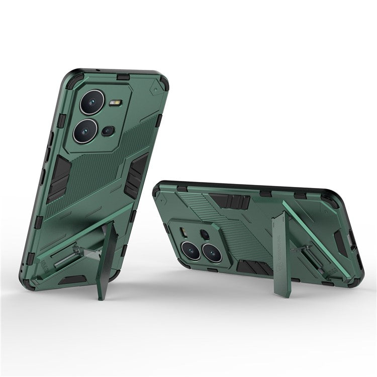 Hard PC + Soft TPU Anti-drop Case for vivo V25 5G, Kickstand Cell Phone Shockproof Cover - Green