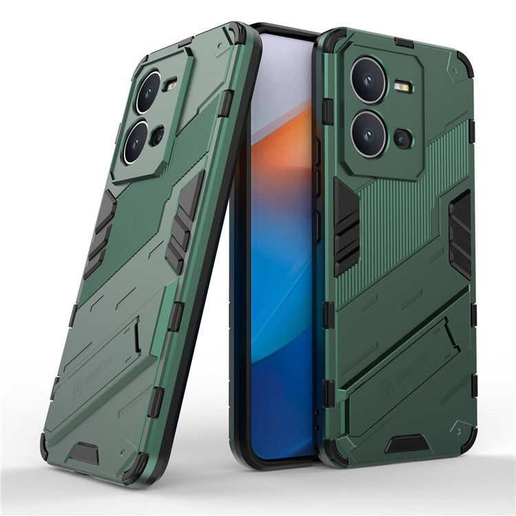 Hard PC + Soft TPU Anti-drop Case for vivo V25 5G, Kickstand Cell Phone Shockproof Cover - Green