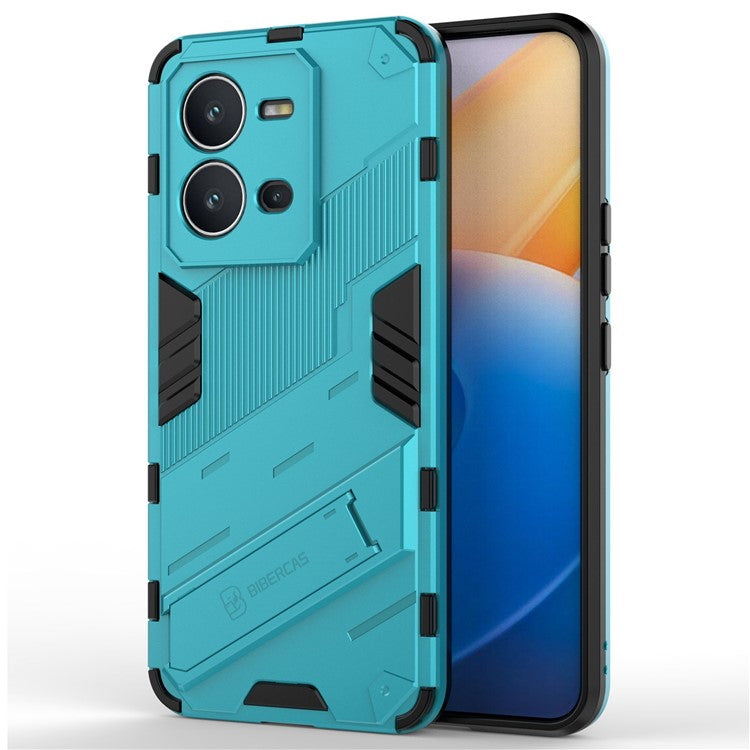 Hard PC + Soft TPU Anti-drop Case for vivo V25 5G, Kickstand Cell Phone Shockproof Cover - Baby Blue