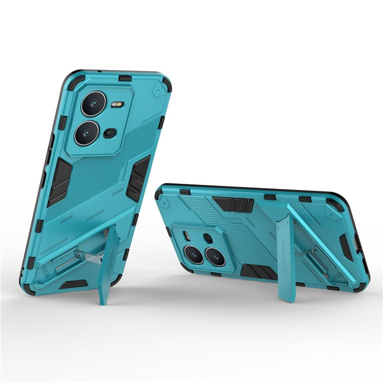 Hard PC + Soft TPU Anti-drop Case for vivo V25 5G, Kickstand Cell Phone Shockproof Cover - Baby Blue