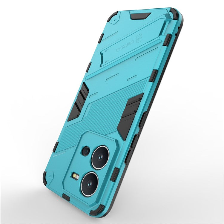 Hard PC + Soft TPU Anti-drop Case for vivo V25 5G, Kickstand Cell Phone Shockproof Cover - Baby Blue