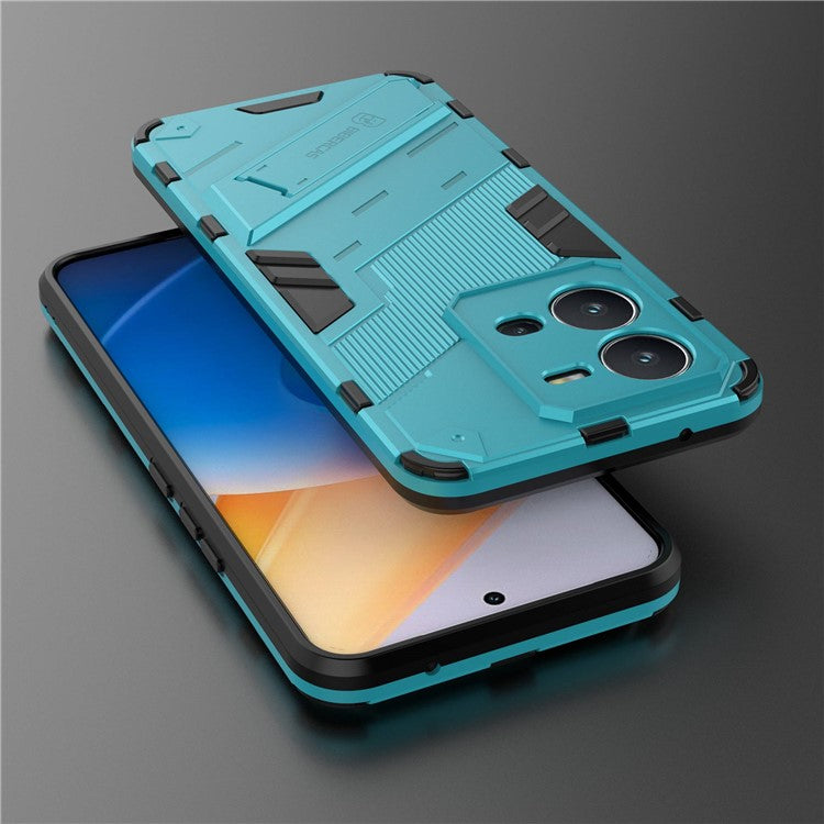 Hard PC + Soft TPU Anti-drop Case for vivo V25 5G, Kickstand Cell Phone Shockproof Cover - Baby Blue