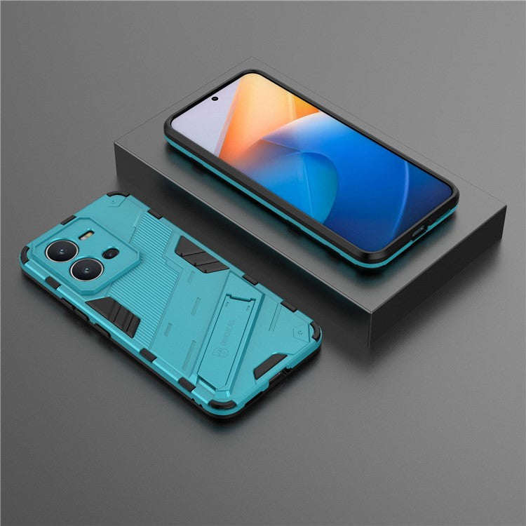 Hard PC + Soft TPU Anti-drop Case for vivo V25 5G, Kickstand Cell Phone Shockproof Cover - Baby Blue