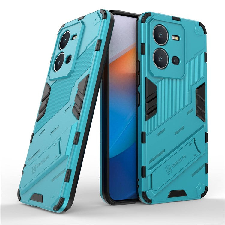 Hard PC + Soft TPU Anti-drop Case for vivo V25 5G, Kickstand Cell Phone Shockproof Cover - Baby Blue