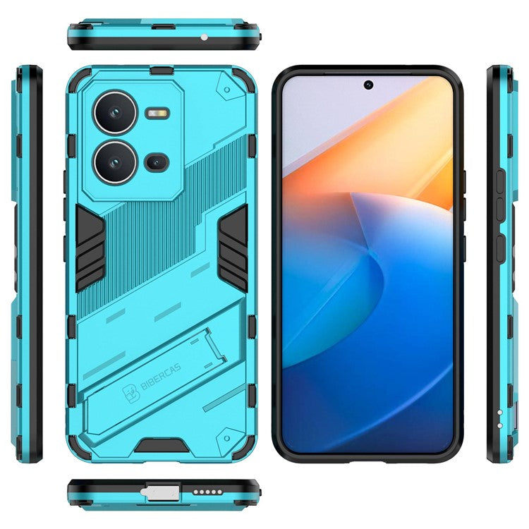 Hard PC + Soft TPU Anti-drop Case for vivo V25 5G, Kickstand Cell Phone Shockproof Cover - Baby Blue