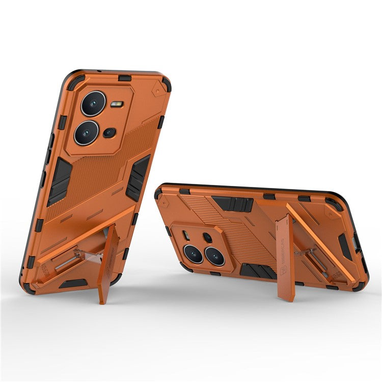 Hard PC + Soft TPU Anti-drop Case for vivo V25 5G, Kickstand Cell Phone Shockproof Cover - Orange