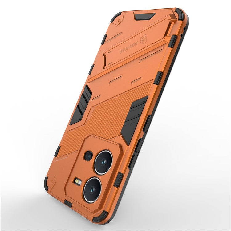 Hard PC + Soft TPU Anti-drop Case for vivo V25 5G, Kickstand Cell Phone Shockproof Cover - Orange