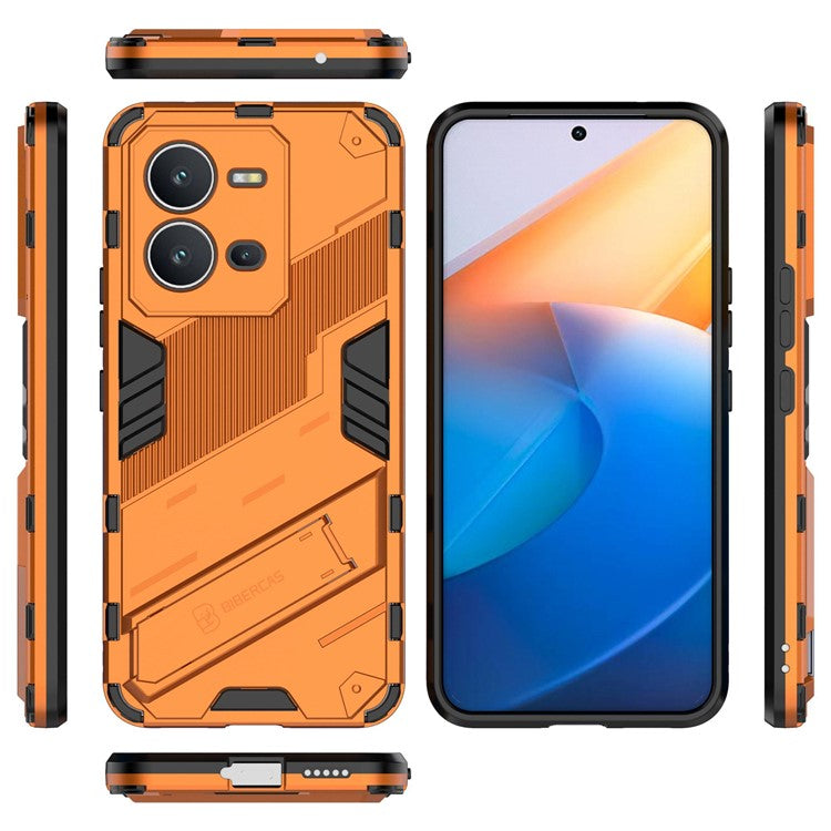 Hard PC + Soft TPU Anti-drop Case for vivo V25 5G, Kickstand Cell Phone Shockproof Cover - Orange