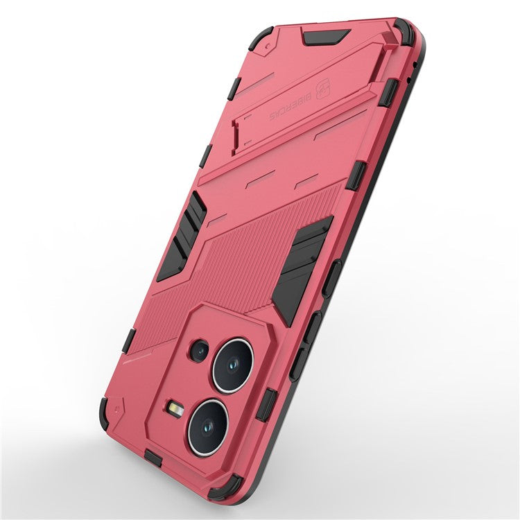 Hard PC + Soft TPU Anti-drop Case for vivo V25 5G, Kickstand Cell Phone Shockproof Cover - Rose