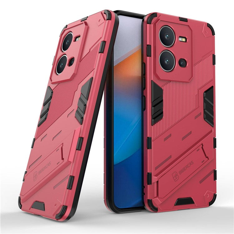 Hard PC + Soft TPU Anti-drop Case for vivo V25 5G, Kickstand Cell Phone Shockproof Cover - Rose