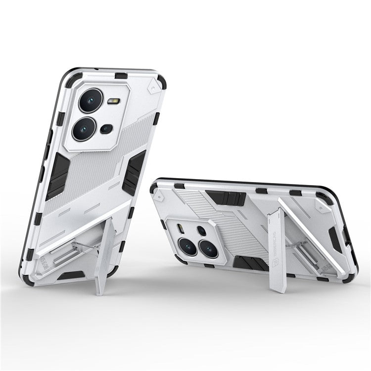 Hard PC + Soft TPU Anti-drop Case for vivo V25 5G, Kickstand Cell Phone Shockproof Cover - White