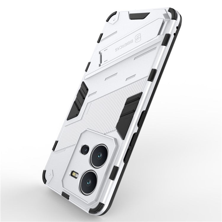 Hard PC + Soft TPU Anti-drop Case for vivo V25 5G, Kickstand Cell Phone Shockproof Cover - White