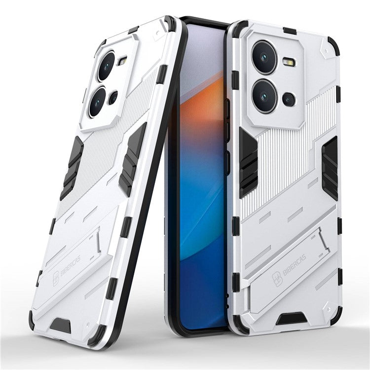 Hard PC + Soft TPU Anti-drop Case for vivo V25 5G, Kickstand Cell Phone Shockproof Cover - White