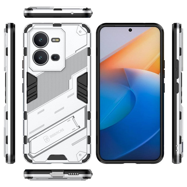 Hard PC + Soft TPU Anti-drop Case for vivo V25 5G, Kickstand Cell Phone Shockproof Cover - White