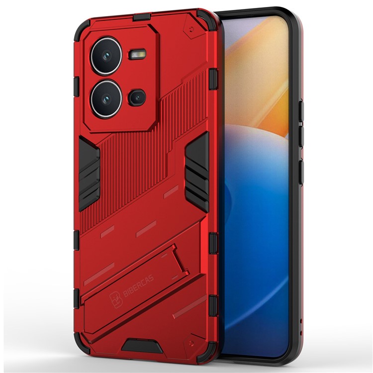 Hard PC + Soft TPU Anti-drop Case for vivo V25 5G, Kickstand Cell Phone Shockproof Cover - Red