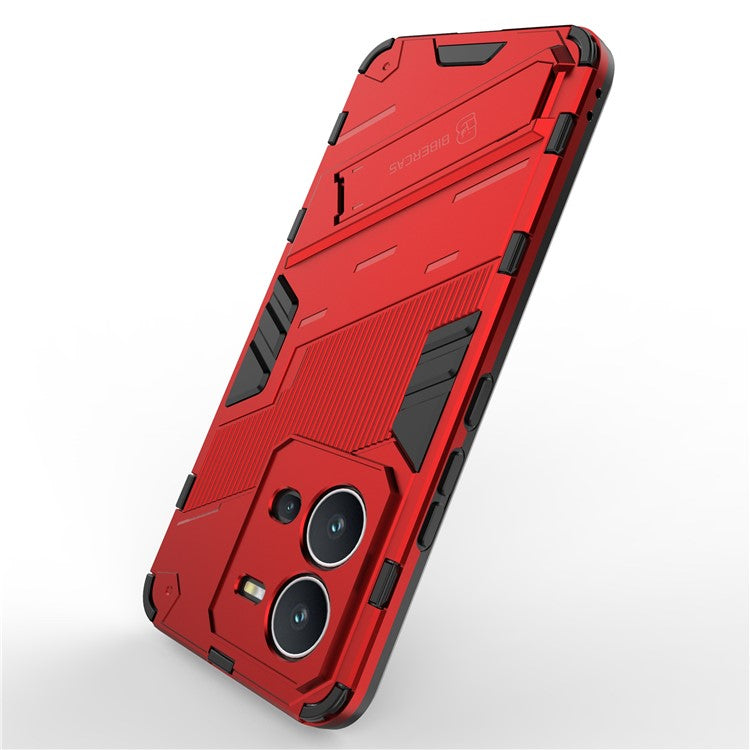 Hard PC + Soft TPU Anti-drop Case for vivo V25 5G, Kickstand Cell Phone Shockproof Cover - Red