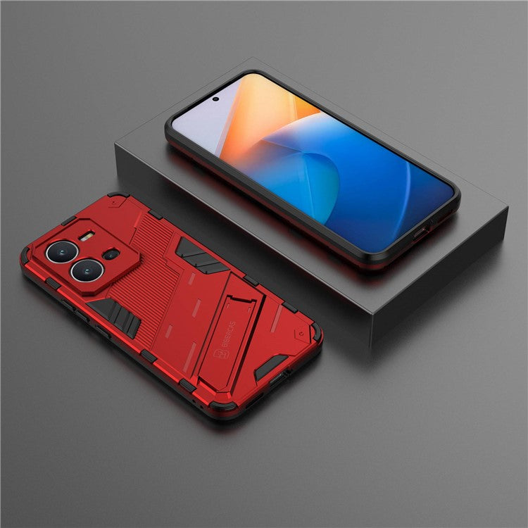 Hard PC + Soft TPU Anti-drop Case for vivo V25 5G, Kickstand Cell Phone Shockproof Cover - Red