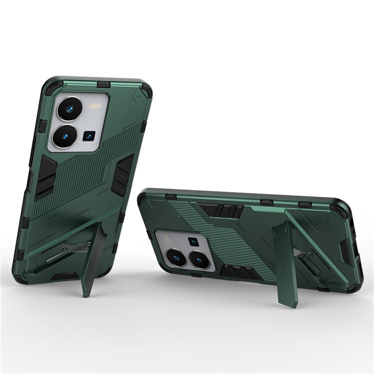 Hard PC + Soft TPU Case for vivo Y35 4G (2022), Anti-scratch Kickstand Protective Phone Cover - Green