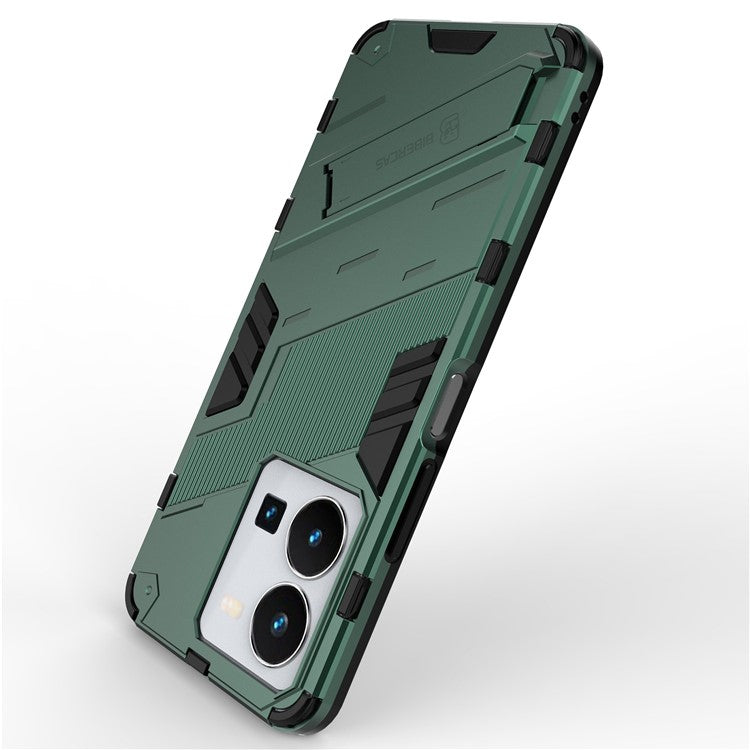 Hard PC + Soft TPU Case for vivo Y35 4G (2022), Anti-scratch Kickstand Protective Phone Cover - Green