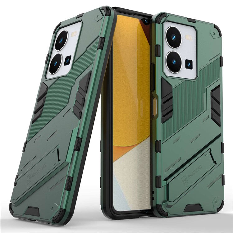 Hard PC + Soft TPU Case for vivo Y35 4G (2022), Anti-scratch Kickstand Protective Phone Cover - Green