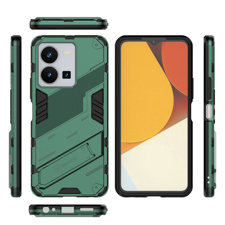 Hard PC + Soft TPU Case for vivo Y35 4G (2022), Anti-scratch Kickstand Protective Phone Cover - Green