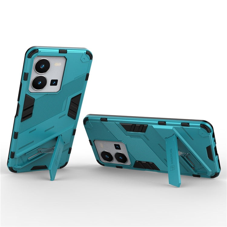 Hard PC + Soft TPU Case for vivo Y35 4G (2022), Anti-scratch Kickstand Protective Phone Cover - Baby Blue