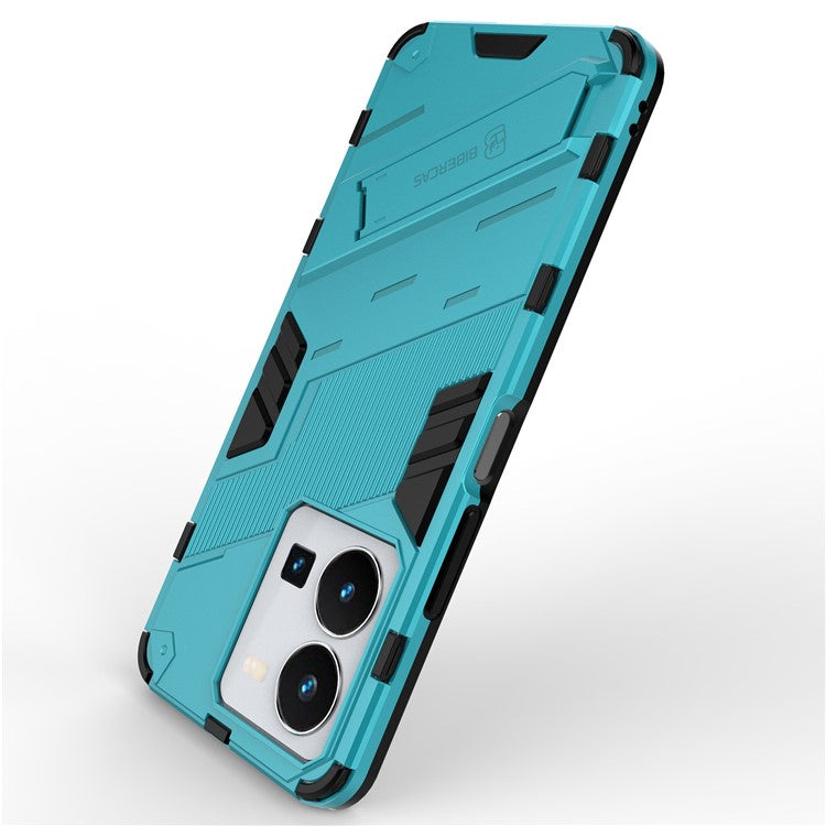 Hard PC + Soft TPU Case for vivo Y35 4G (2022), Anti-scratch Kickstand Protective Phone Cover - Baby Blue