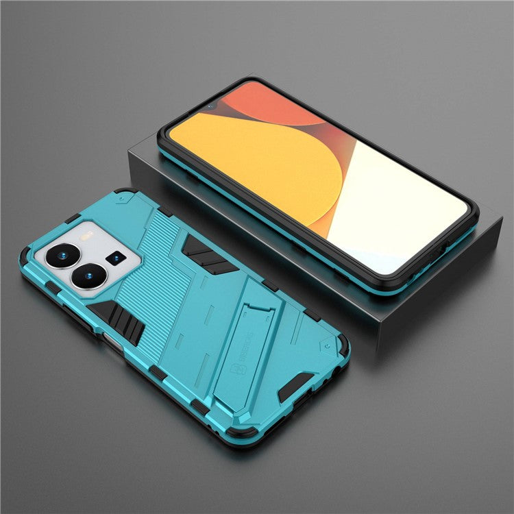 Hard PC + Soft TPU Case for vivo Y35 4G (2022), Anti-scratch Kickstand Protective Phone Cover - Baby Blue