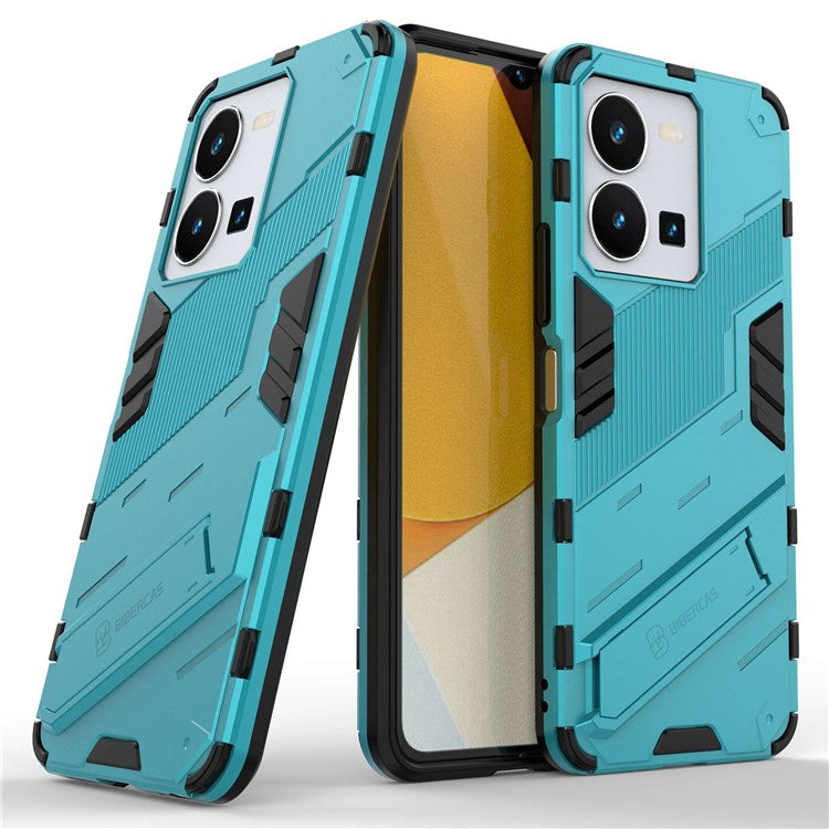 Hard PC + Soft TPU Case for vivo Y35 4G (2022), Anti-scratch Kickstand Protective Phone Cover - Baby Blue