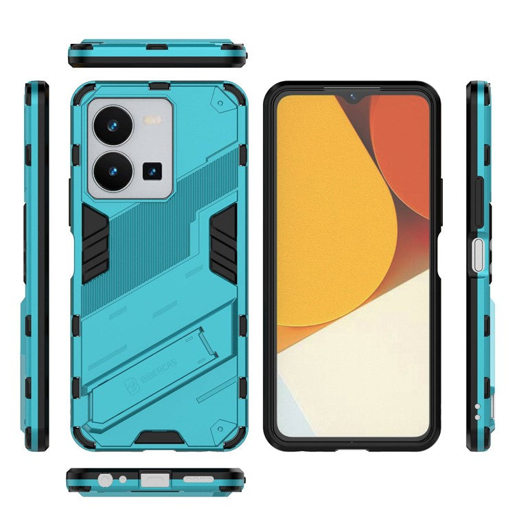 Hard PC + Soft TPU Case for vivo Y35 4G (2022), Anti-scratch Kickstand Protective Phone Cover - Baby Blue